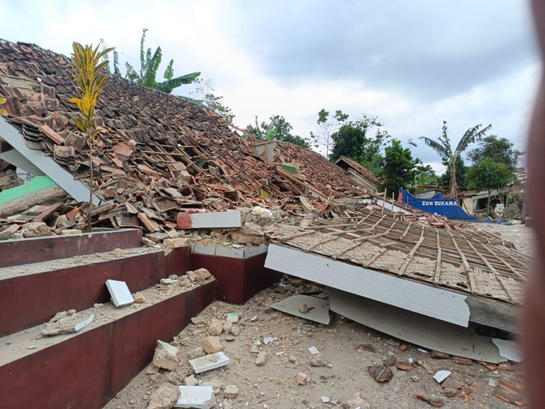 Kerusakan bangunan akibat gempa Cianjur.