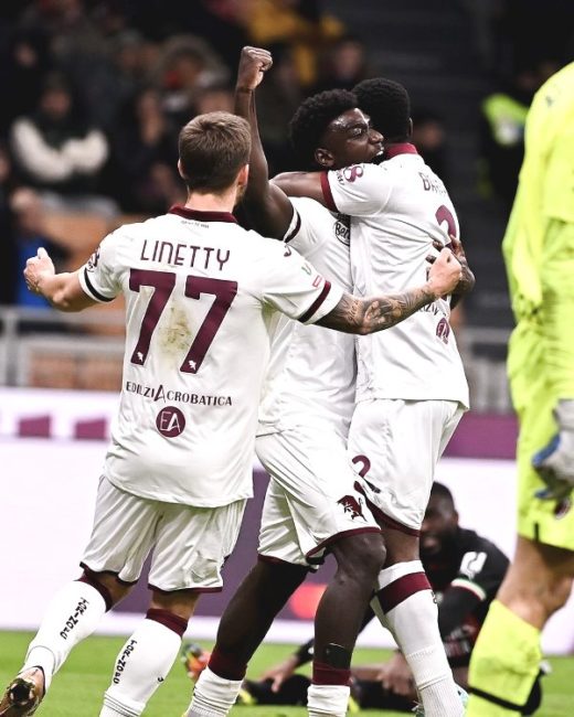 Michel Adoppo merayakan golnya dalam duel AC Milan Vs Torino pada babak 16 besar Coppa Italia Kamis 12 Januari 2023 jelang pagi WIB. (Foto: Torino FC)