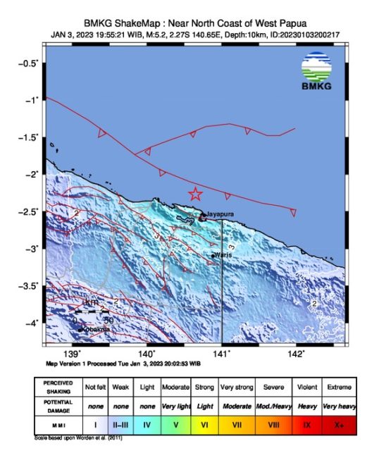 Gempa terkini M5,2 mengguncang Papua Barat. 