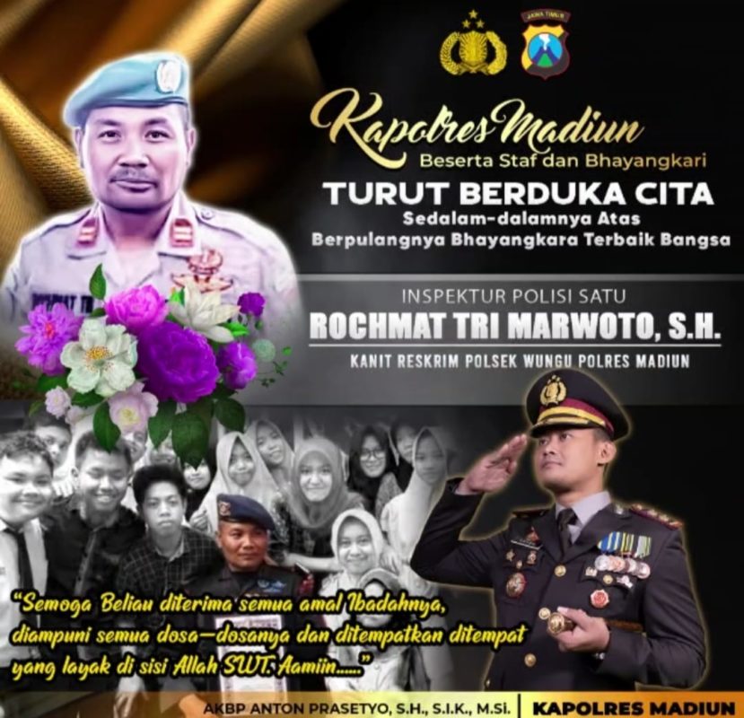 Almarhum Iptu Rochmat Tri Marwoto meninggal dunia pada Rabu 8 Februari 2023 di RS Paru Dungus Madiun