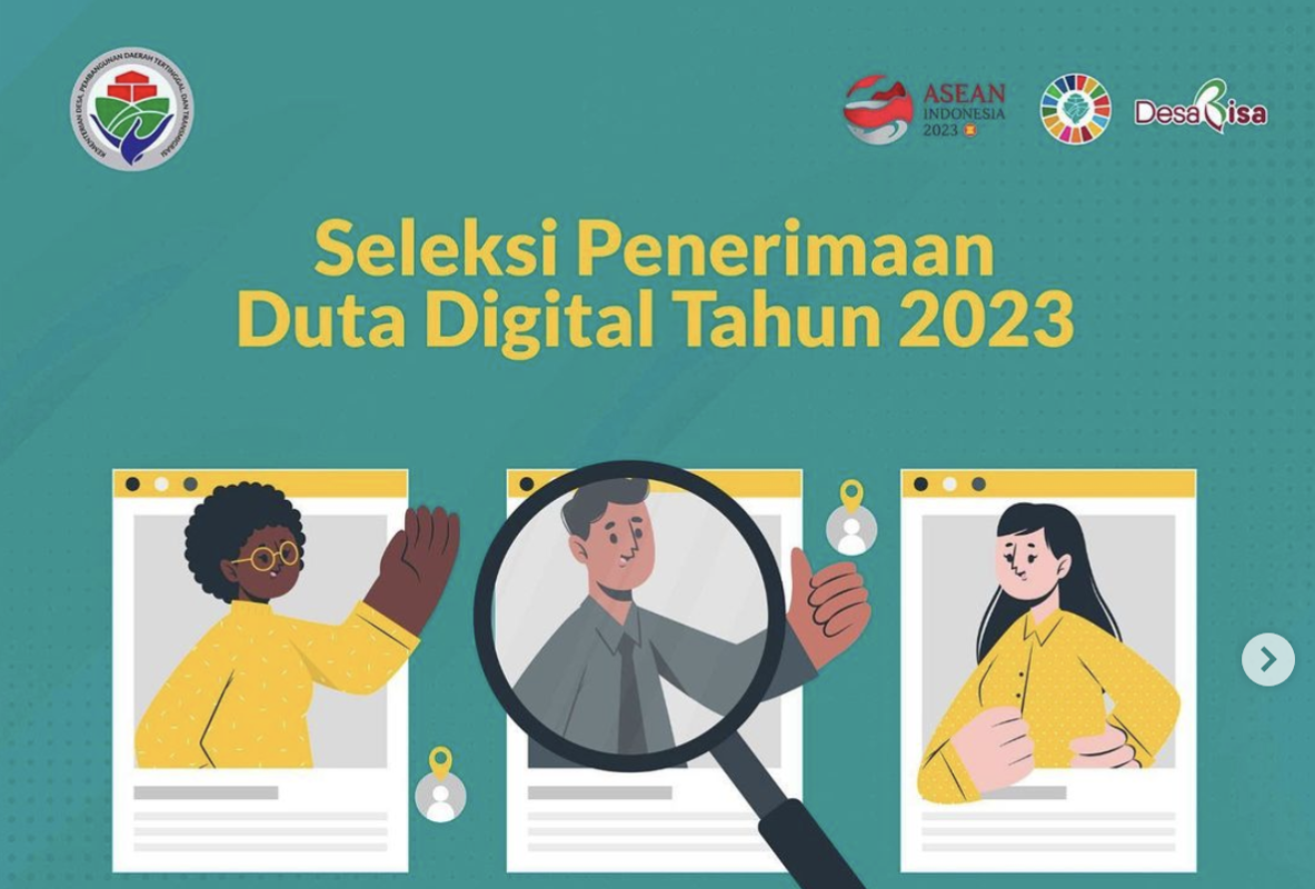 Kementerian Desa, Pembangunan Daerah Tertinggal, dan Transmigrasi membuka lowongan dan seleksi Duta Gigital 2023.