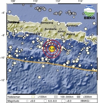 Gempa Dangkal M 5,0 Mengguncang Pacitan