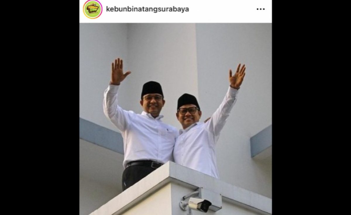 Akun Instagram Kebun Binatang Surabaya tampilkan foto Anies-Cak Imin (Tangkapan layar)