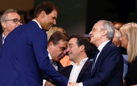 Rafael Nadal bersama Presiden Real Madrid Florentino Perez. (Foto: tvp sport)