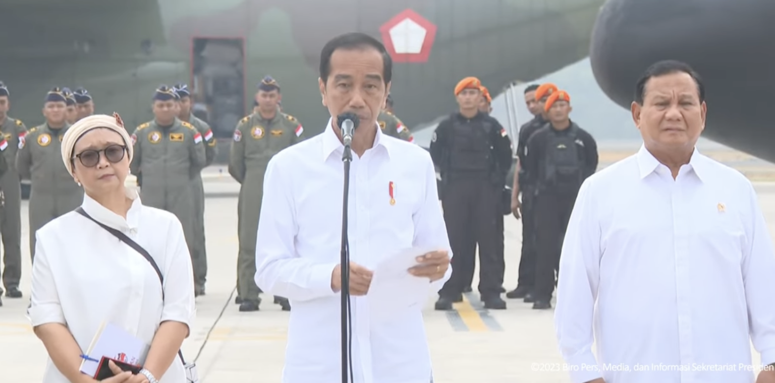 Presiden Jokowi melepas bantuan kemanusian untuk Gaza.