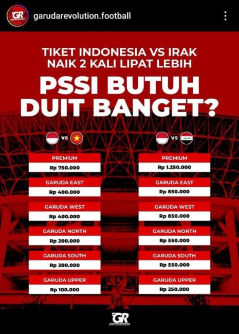 Harga tiket Timnas Indonesia